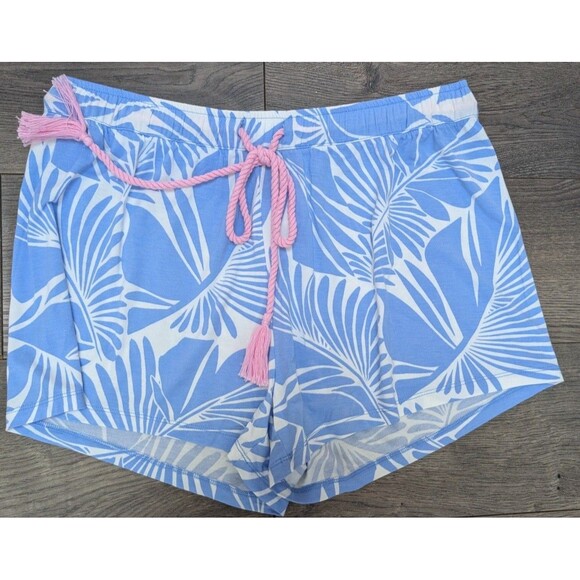 P.J. Salvage Lounge Pajama Set Palm Leaf Print Tank & Shorts Blue White Sz S - Picture 2 of 5